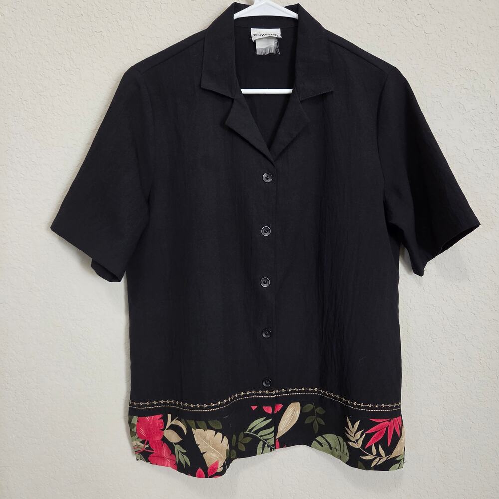 Bonworth Short Sleeve Shirt Womens M / L Black Casual Summer Tropical Boxy